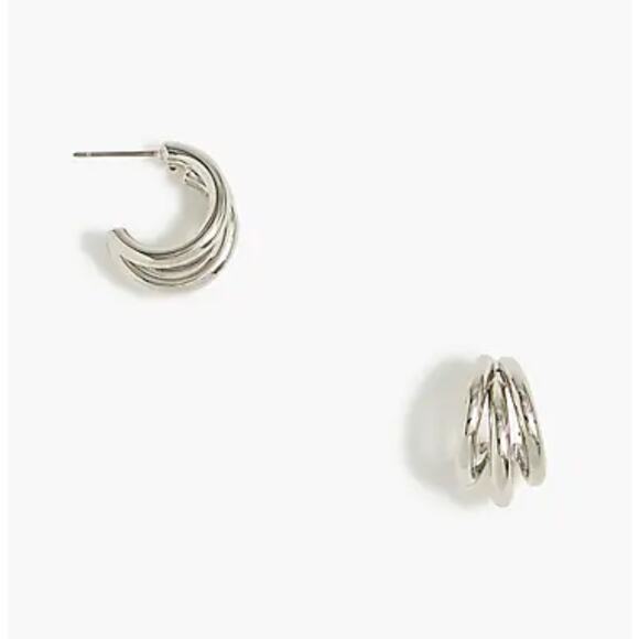 NWT J. Crew Silver Triple Hoop Earrings - Picture 1 of 6